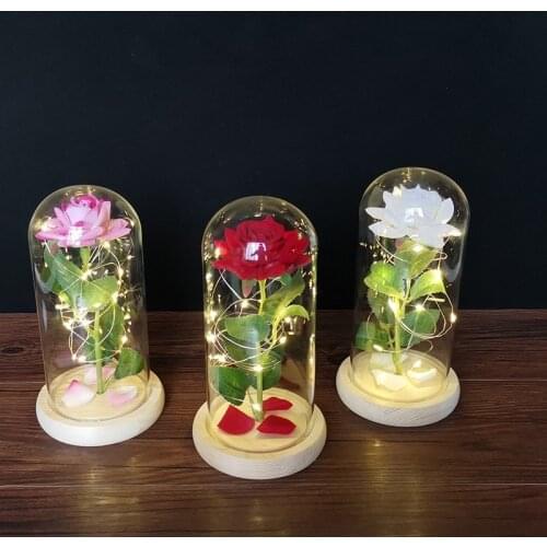 Artificial Eternal Rose LED Light Beauty The Beast In Glass Cover Home Decor For Mother Valentines Day new Year Gift Christmas
