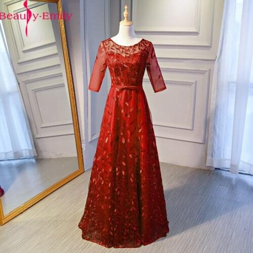 Fashion O Neck Half Sleeve Tulle 4 Colors Evening Dress 2020 Charming Appliques Lace Up Back Formal Dresses Evening Gowns