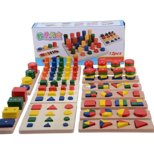 Montessori Baby Early Educational Oak Wooden toy Geometry Shape Teaching Toys (12 types in a set))