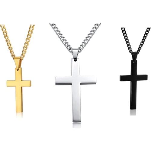 2021 In Stainless Steel Chain Simple Men 3 Colors Drop Shipping Single Smooth Geometry Alloy Cross Pendant Necklace Jewelry