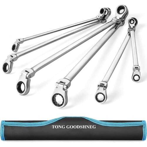 Extra Long Flex-Head Double Box End Ratcheting Wrench Set,Metric,6PCS(12 Sizes),8-19mm,Combination Wrench Kit,Car Repair Tools