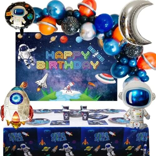 Galaxy Theme Outer Space Birthday Party Decorations Set Astronaut Planet Rocket Foil Balloon Baby Shower Boy Kids Party Supplies