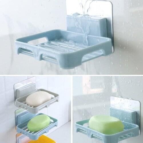 Wall Mounted Soap Box Soap Dishes Durable Bathroom Hanging Drain Soap Sponge Holder Rack Kitchen Draining Organizer