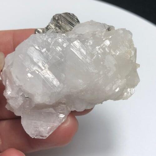 38gNatural white crystal cluster and arsenopyrite mineral specimen aura meditation healing teaching stone home decoration