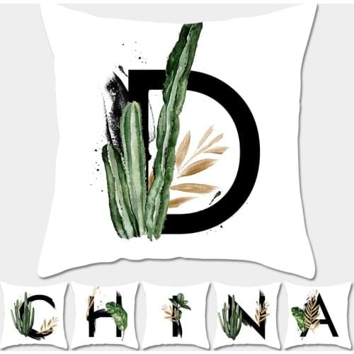 Simple Style Plant English Alphabet Series Cushion Cover Polyester Pillow Case Decorative Pillows Cover for Sofa Car A-Z