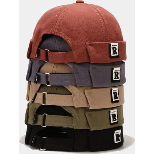 New Portable Landlord Hat R Letter Brimless Docker Cap for Women and Men Hip-hop Dome Melon Hat Couple Skullcap Retro Beanie Hat