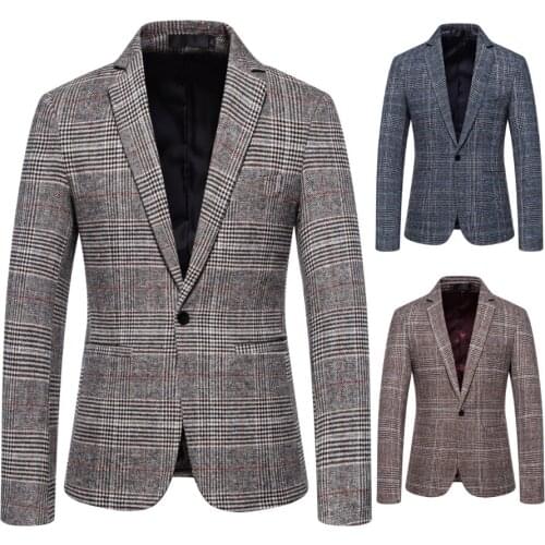 New autumn and winter mens fashion plaid Korean suit thick woolen jacket