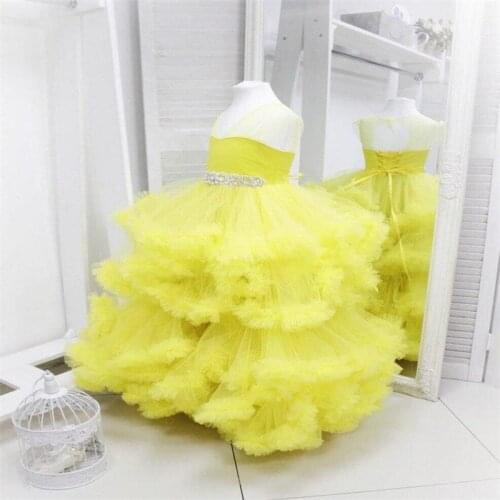 Real Picture Custom Flower Girl Dress Puffy Tulle Cloud V Neck Ball Gown Princess Party Pageant Gown Kids Clothes