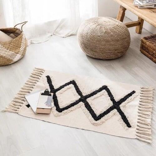 Retro Hand Woven Carpet Tassel Rug Floor Mat Bedroom Area Rug Baby Room Game Pad