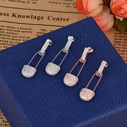 Fashion Cubic Zirconia Fancy Pin Earrings For Women Girls Jewellery Geometric Broochh Earring Valentine Day Gift Bijoux Zk30