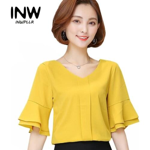 Chiffon Blouse Women Shirts Summer 2018 Womens Tops And Blouses Fashion Short Flare Sleeve Ladies Shirts Blusas Mujer Plus Size