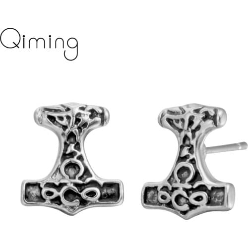 Thors Hammer Stud Earrings Male Female Thor Jewelry Hammer Stud -Viking Men Earrings Punk Style Antique fashion Jewelry