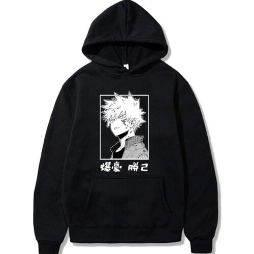My Hero Academia Hoodies Women Long Sleeve Harajuku Pullovers Bakugou Katsuki Anime Manga Male Black Sweatshirts Casual Tops