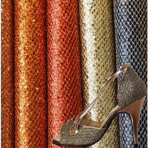 High-quality gold and silver wire cloth crystal sequins Glitter PU leather shoe fabrics material