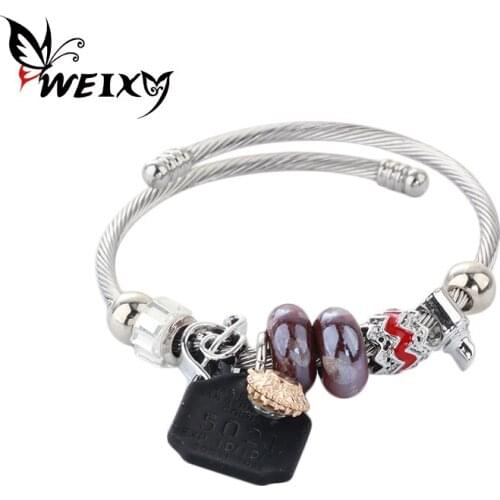 WEIXY New Bracelets & Bangles Womens Bohemian Adjustable Opened Cuff Wristband Stainless Steel Bracelet Charms Fashion Gift