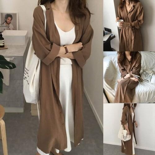 Women Streetwear Fashion Casual Blouse Shirt Dress Coat Loose Lapel Lady Long Sleeve Solid Color Outerwear New arrival Autumn A6