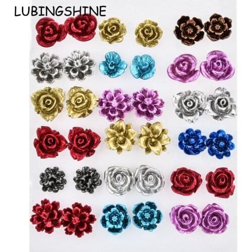 18 Pair/lot Women Resin Rose Flower Small Stud Earrings Set Girl Child Fruit Plastic Mini Earring Jewelry Birthday Gift