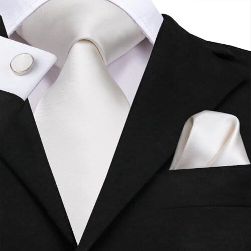 SN-3139 White Solid Tie 8.5cm Silk Jacquard Woven Men Tie Plain Necktie Hanky Cufflinks Set Wedding Classic Pocket Square Tie