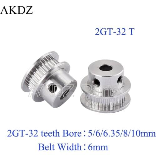 32 teeth GT2 Timing Pulley Bore 5mm 6mm 6.35mm 8mm 10mm for belt used in linear 2GT pulley 32Teeth 32T