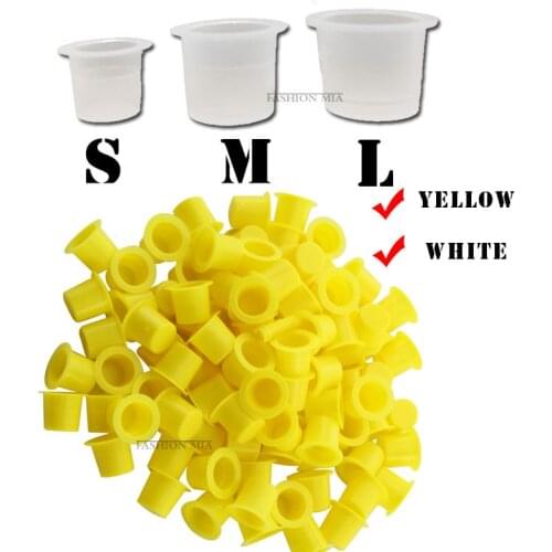 100Pcs Microblading Eyebrow Tattoo Ring Cup S/M/L Yellow Permanent Makeup Pigment Glue Holder Extension Glue Divider Container