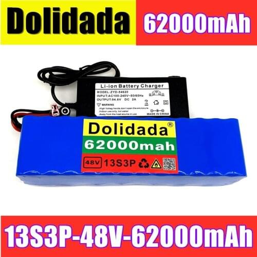 18650 Battery 48V62Ah 1000w 13S3P 48V Lithium ion Battery Pack For 54.6v E-bike Electric bicycle Scooter with BMS+54.6V Charger