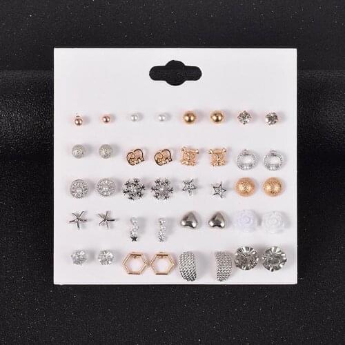 20Pairs Flower Star Pearl Pattern Stud Earrings Set Women Girls Jewelry