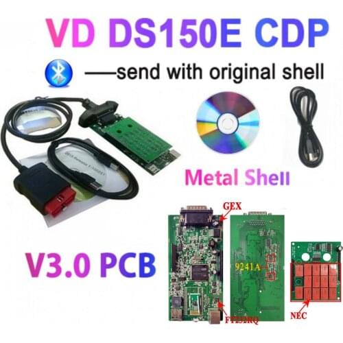 60pcs/lot DHL vd ds150e cdp Best V3.0 PCB with Bluetooth obd2 Scanner for Car/ Truck Diagnostic tool with Original shell
