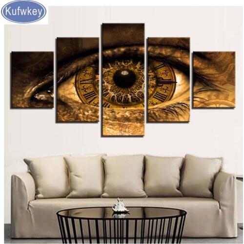 5 Pieces Abstract Clock In The Eyes 3d Pictures Wall Artdiamond rhinestone embroidery full square diamond painting sale mosaic