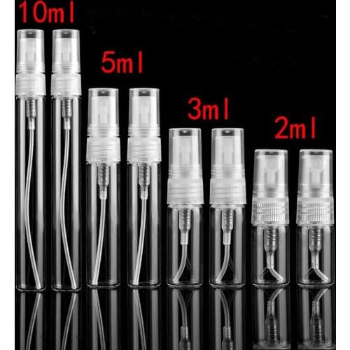 50pcs 2ml 3ml 5ml 10ml Clear Thin empty Glass Spray Bottle Sample Glass Vials Portable Mini Perfume Atomizer refillable