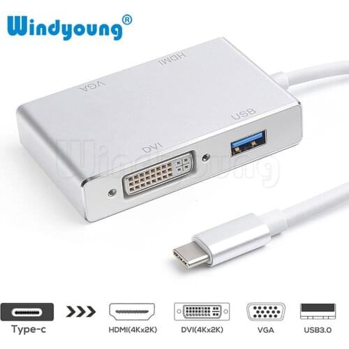 USB C 3.1 Hub Type C to HDMI VGA DVI USB 3.0 Adapter 4 in 1 USB Type C Converter for Google Chromebook Pixel Laptop Macbook Pro