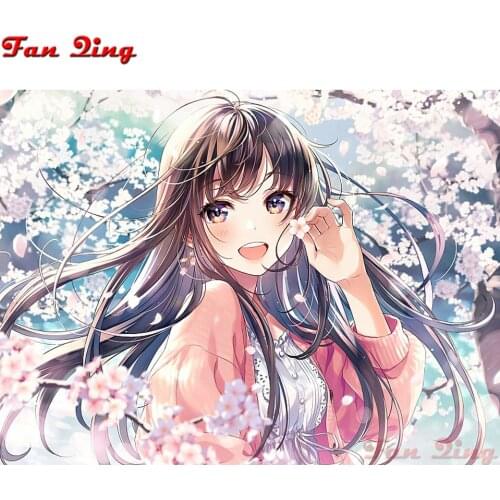 5D DIY Diamond Painting Japanese Anime Girls Diamond Embroidery Full Round Mosaic Home Decor Needlework