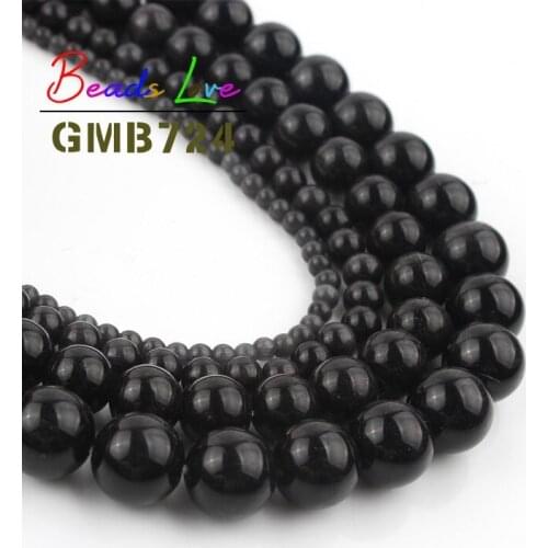 4mm-12mm Natural Black Cat Eye Stone Beads Round Loose Beads for Handmade DIY Bracelet Necklace Crafts Jewelry Making 15 Inches