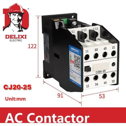 DELIXI 25A AC Contactor 3 Phase CJ20-25 2NO 2NC Coil Voltage AC 220V 380V