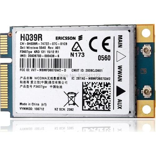 DW5540 F3607GW 3G Wifi Card WWAN Wireless Module Mobile Broadand 5PJ87 C680R H039R Pci-e 7.2M for DELL E4310 E6400 E5400 E6410