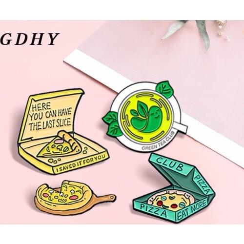 GDHY Pizza Club Tea Cup Enamel Pins Eat More,Here You Can Have The Last Slice Brooch Backpack Clothes Lapel Badge Jewelry Gift