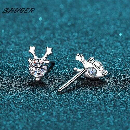 Classic 925 Sterling Silver Pass Diamond Tester Brilliant Cut 0.3 Carat D Color Moissanite Deer Stud Earrings Girls Jewelry