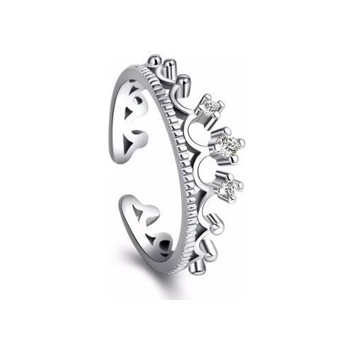 Fashion Cubic Zirconia Crown Rings For Women Plata Color Crystal open Ring Female Party Wedding Engagement Bridal Jewelry