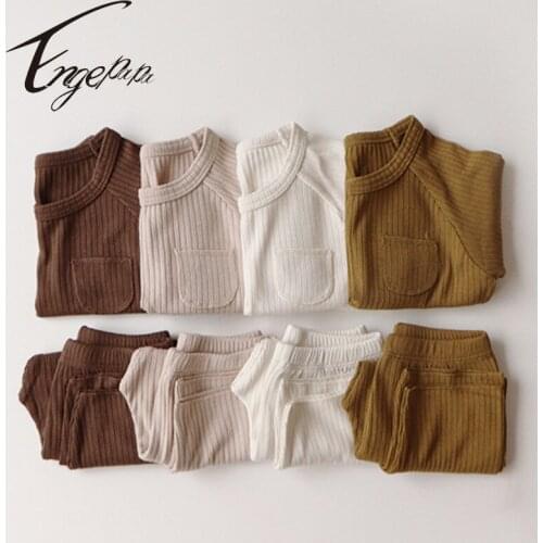 Engepapa Spring&Autumn Child Boy Girl Pure Color Long Sleeves Top+Pants 2PCS Cotton Soft Solid Toddler Baby Homer Clothes