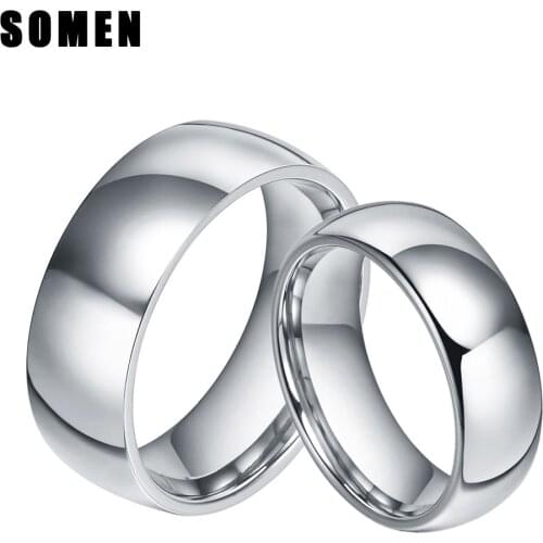 2Pcs 6/8mm Ring Set Silver Color Titanium Ring Domed Design Wedding Band Engagement Rings Fashion Couple Love Alliance Anel