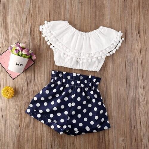 2PCS Toddler Kids Baby Girls Summer Outfit Clothes Sleeveless T-shirt Tops+Dot Shorts Pants Set 2-7Y