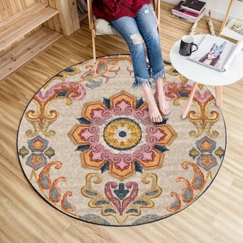Persian Style Round Carpets For Living Room Bedroom Rugs And Carpets Classic Flower Decor Floor Mat Study Coffee Table Area Rugs