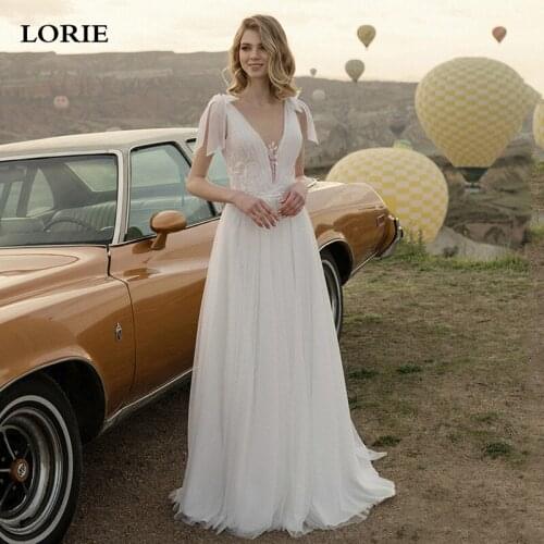 LORIE New Design A Line Soft Tulle Lace Wedding Dresses Sexy Open Back Lace Bride Dresses Sleeveless Train Weddding Gowns