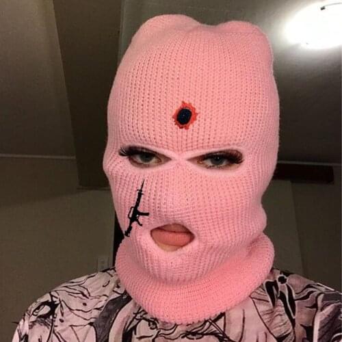 Bullet holes Ski Mask Knitted Face Cover Winter Balaclava Face Mask for Winter Outdoor Sports Fully automatic rifle Embroider