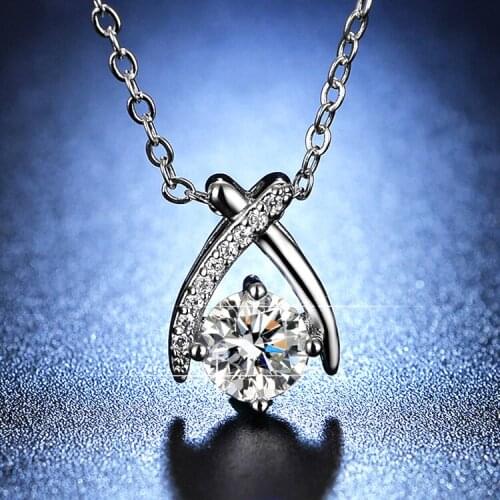 Cute Female Crystal Round Pendant Necklace Charm Silver Color Cross Chain Necklaces For Women Boho White Zircon Wedding Necklace