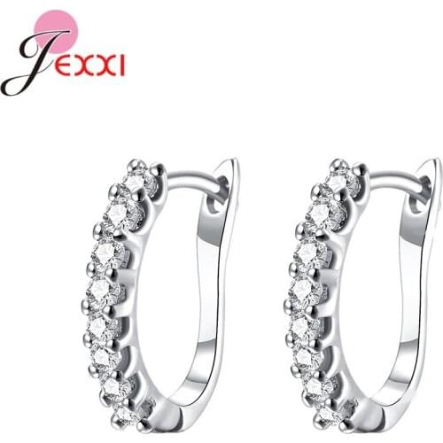 Boutique 925 Sterling Silver Rose Gold Color Simple Hoop Earrings For Women Shinning Zircon Crystal Wedding Jewelry Bricons
