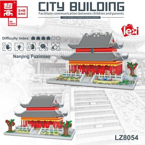 LZ8054 Nanjing Confucius Temple Chinese Style Model Assembled Building Blocks Small Particles Childrens Building Block Toys