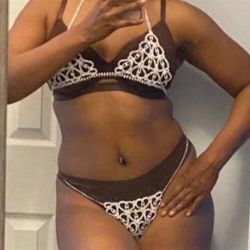 Fashion Hot Sale Heart Bikini Body Jewelry Sexy Bling Rhinestone Lingerie and Thong Set Nightclub Lingerie Jewelry Wholesale