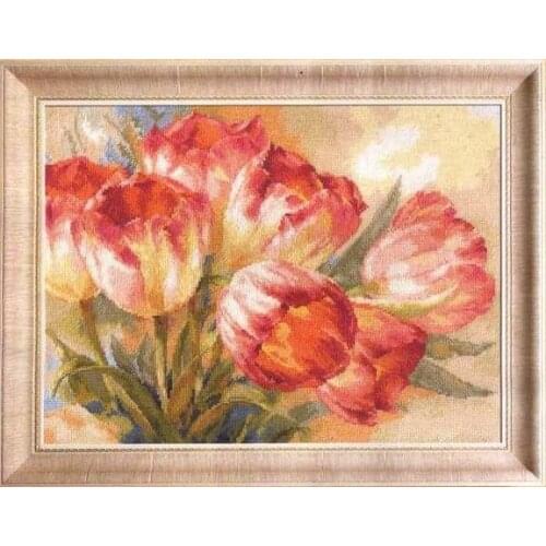 Tulip Flowers Plant,sewing kit Top Quality Embroidery Needlework 14CT Unprinted Cross Stitch Kits DIY Handmade Home Decor