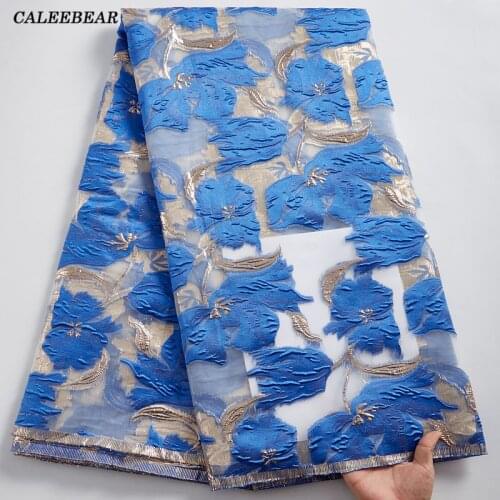 Latetst Blue Fashion Bridal Material African Gild Lace Fabric 2021 French Jacquard Brocade Lace Fabric For Wedding Party S2392