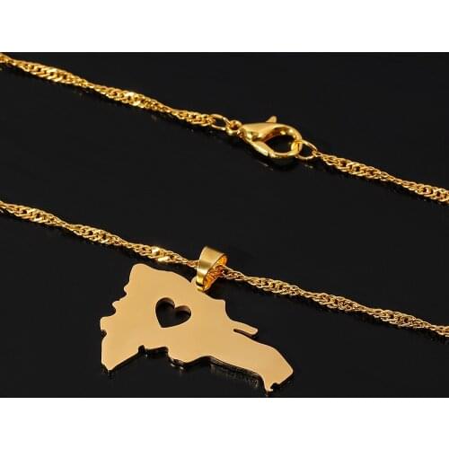 Fashion Gold Stainless Steel Necklace The Dominican Republic Map Pendant Necklaces for Women Men Statement Jewelery Gift